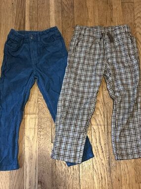 H&M Pants Bundle EUC Boys size 5T relaxed pull on Brown plaid and Blue Corduroy